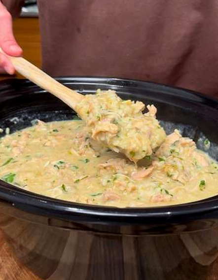 Green enchilada chicken and rice soup in a slow cooker